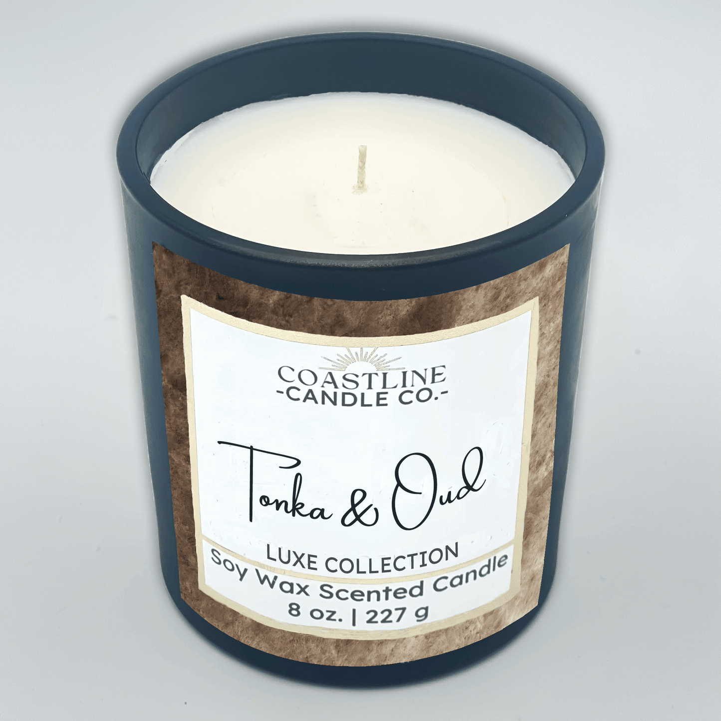 Tonka & Oud Soy Wax Candle - Luxe Collection in 8 oz. Black Jar