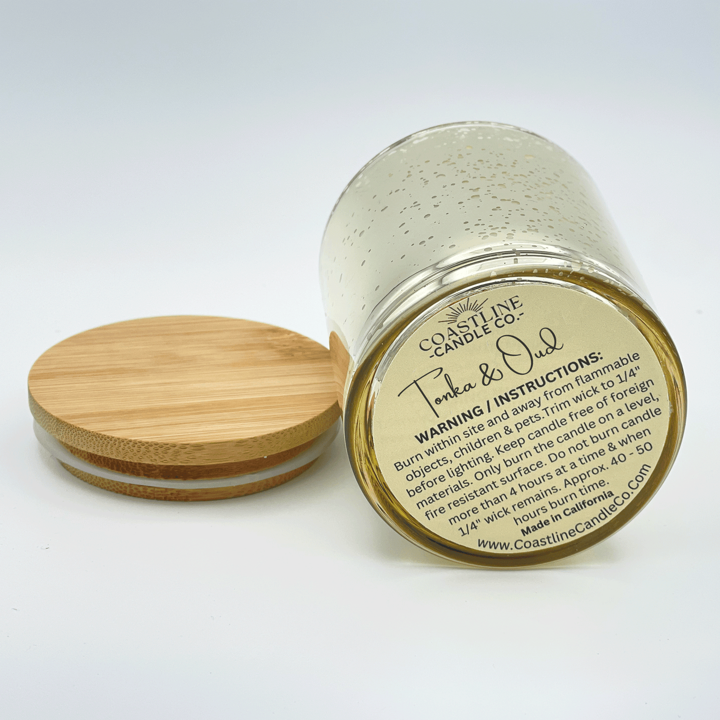 Tonka & Oud in Gold Mercury Jar -  8 oz.Soy Wax Candle