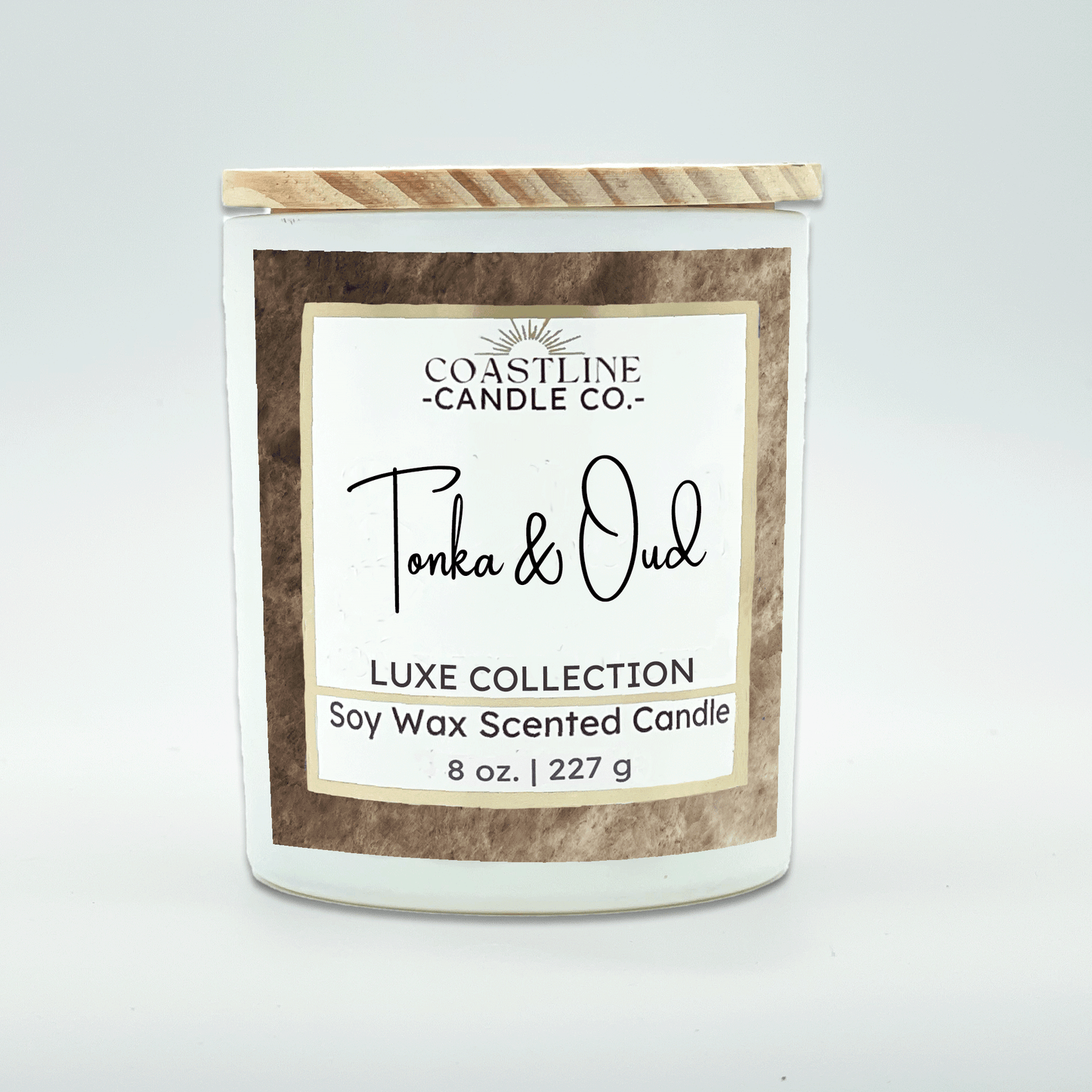 Tonka & Oud Soy Wax Candle - Luxe Collection in 8 oz. White Jar