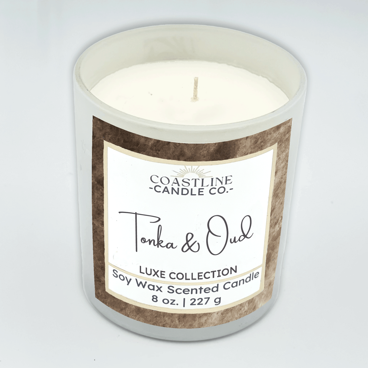 Tonka & Oud Soy Wax Candle - Luxe Collection in 8 oz. White Jar