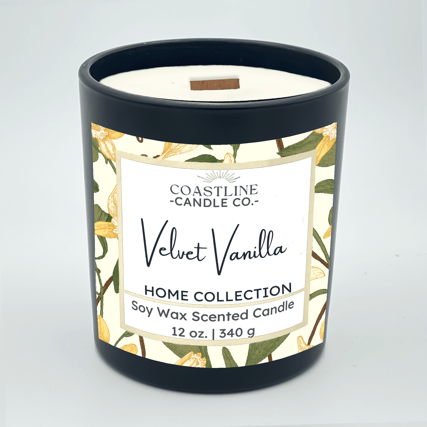 Velvet Vanilla Soy Wax Candle - Home Collection in 12 oz. Black Jar