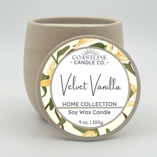 Velvet Vanilla Soy Wax Candle - Home Collection in 9 oz. Beige Concrete Jar