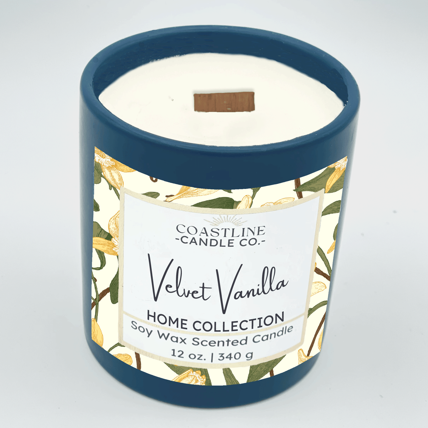 Velvet Vanilla Soy Wax Candle - Home Collection in 12 oz. Denim Blue Jar