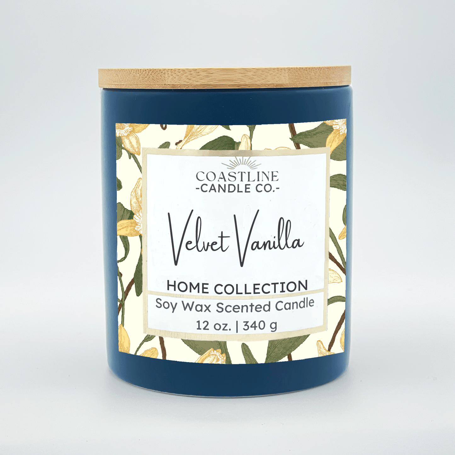 Velvet Vanilla Soy Wax Candle - Home Collection in 12 oz. Denim Blue Jar