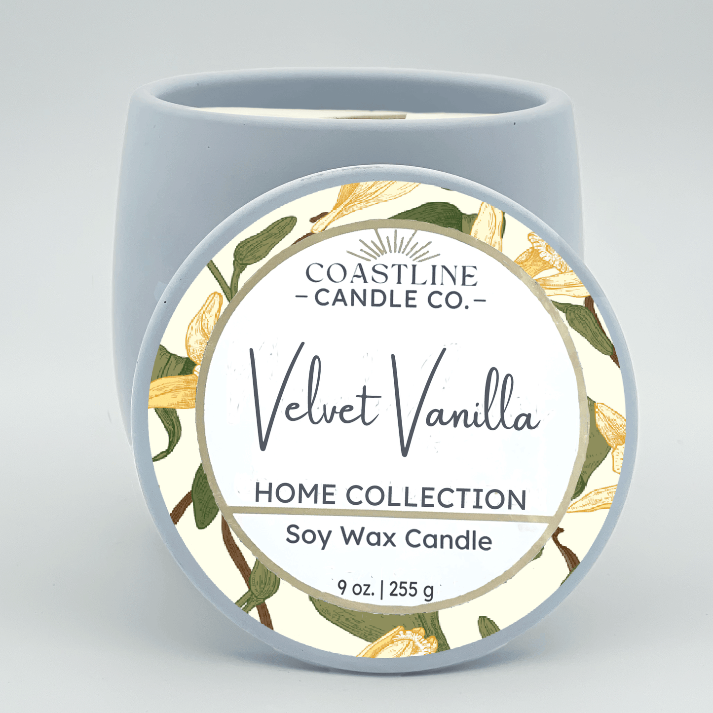 Velvet Vanilla Soy Wax Candle - Home Collection in 9 oz. Light Blue Concrete Jar