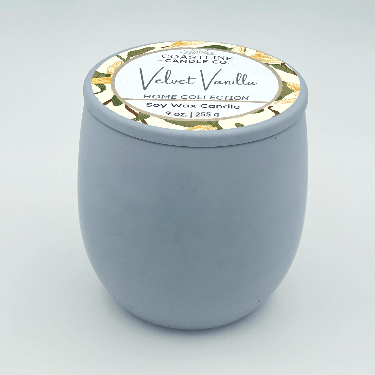 Velvet Vanilla Soy Wax Candle - Home Collection in 9 oz. Light Blue Concrete Jar