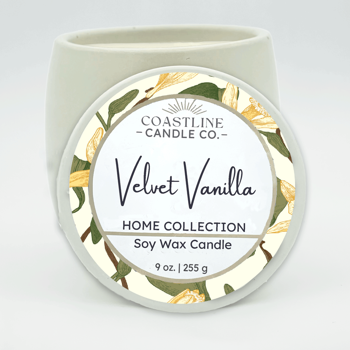 Velvet Vanilla Soy Wax Candle - Home Collection in 9 oz. White Concrete Jar