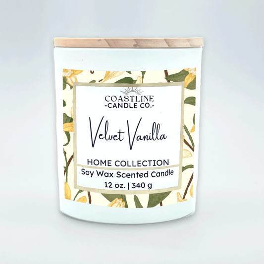 Velvet Vanilla Soy Wax Candle - Home Collection in 12 oz. White Jar