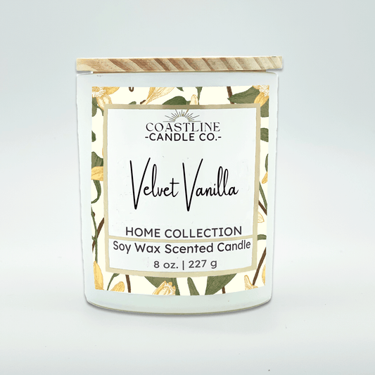 Velvet Vanilla Soy Wax Candle - Home Collection in 8 oz. White Jar