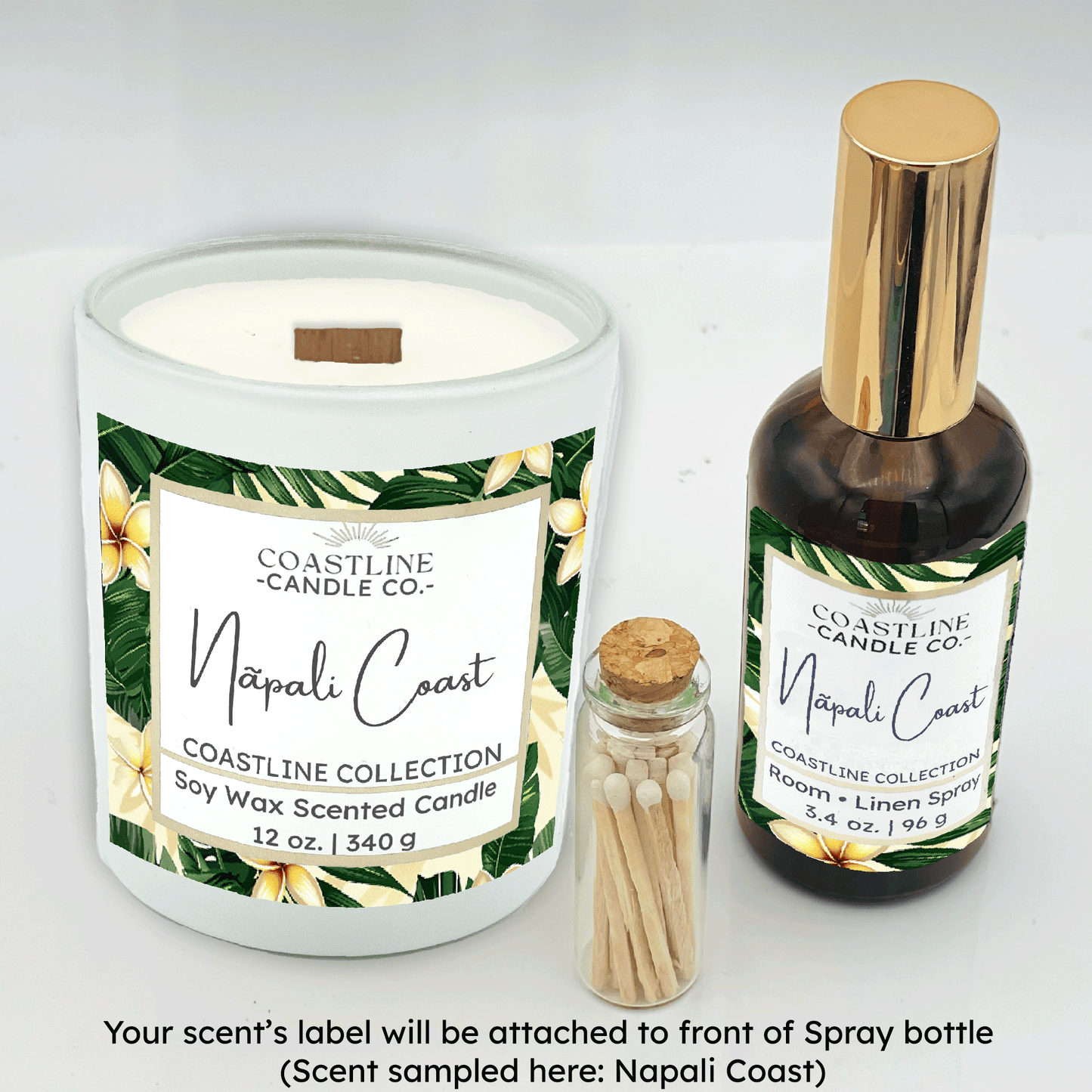 White 12 oz. Candle Jar & Room Spray Gift Set - your choice of scent with match stick bottle