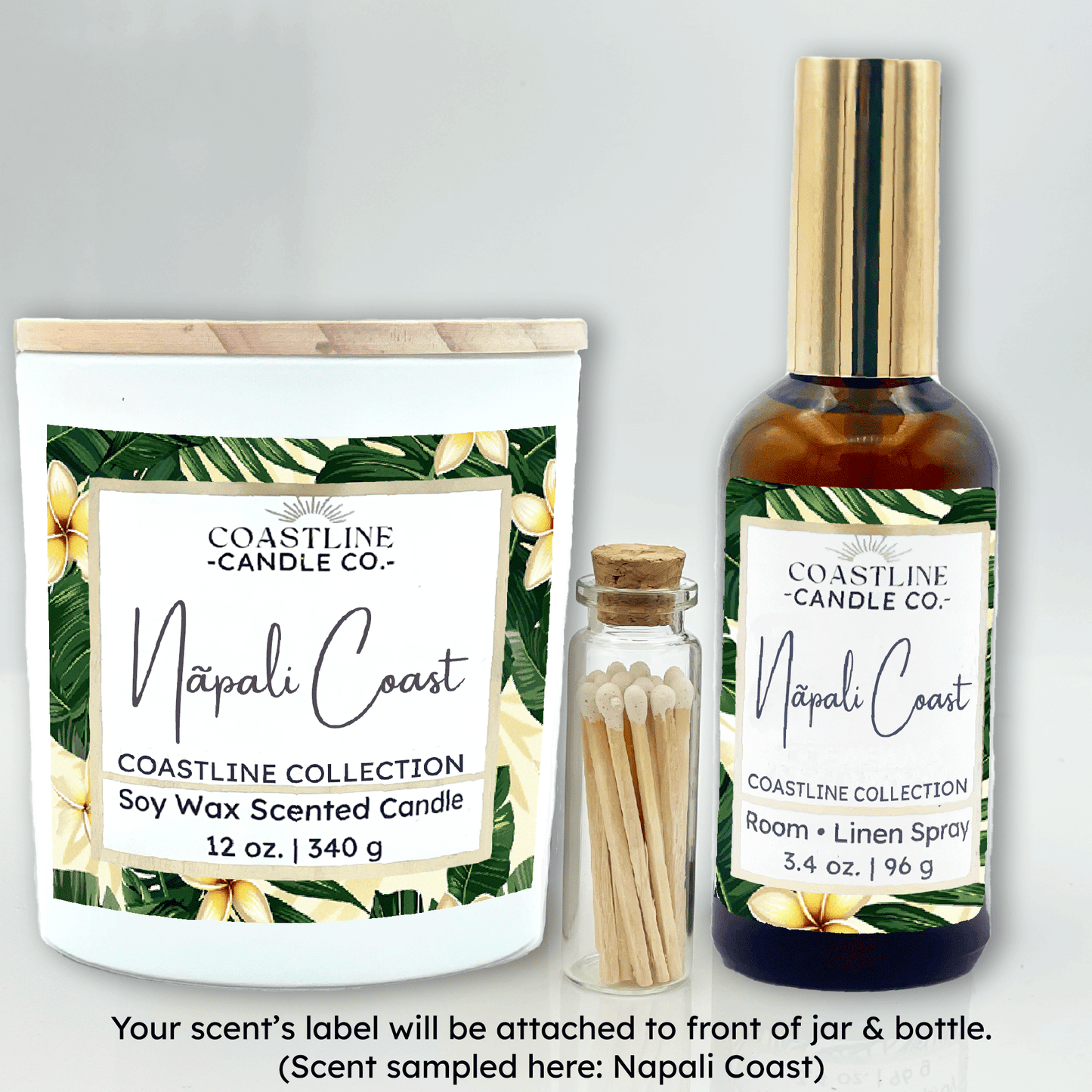 White 12 oz. Candle Jar & Room Spray Gift Set - your choice of scent with match stick bottle