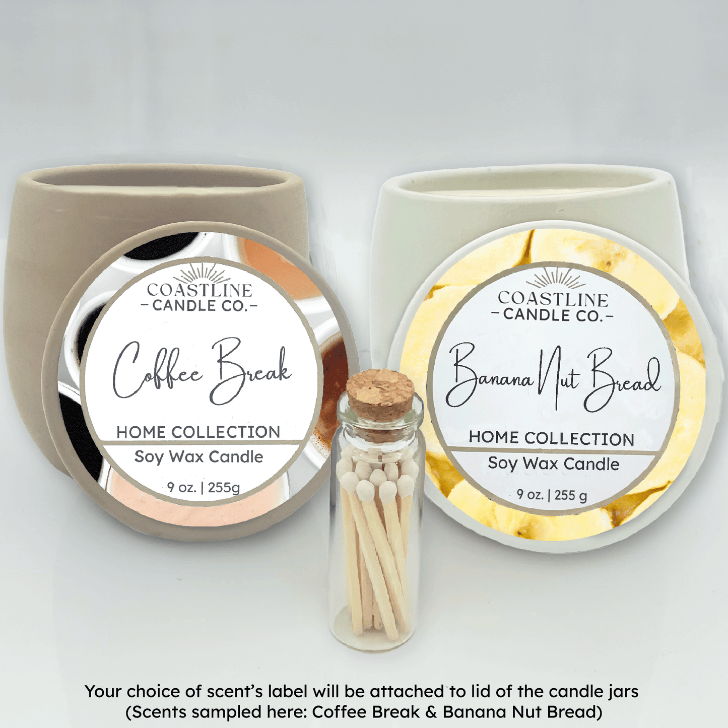 White & Beige 9 oz. Concrete 2 Jar Gift Set - your choice of scent with match stick bottle