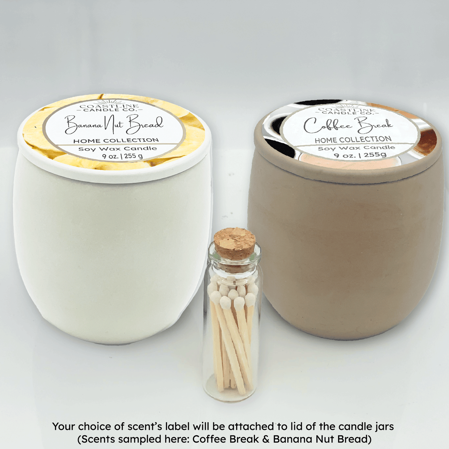 White & Beige 9 oz. Concrete 2 Jar Gift Set - your choice of scent with match stick bottle