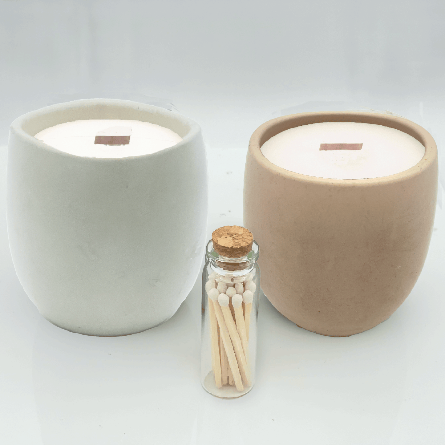 White & Beige 9 oz. Concrete 2 Jar Gift Set - your choice of scent with match stick bottle