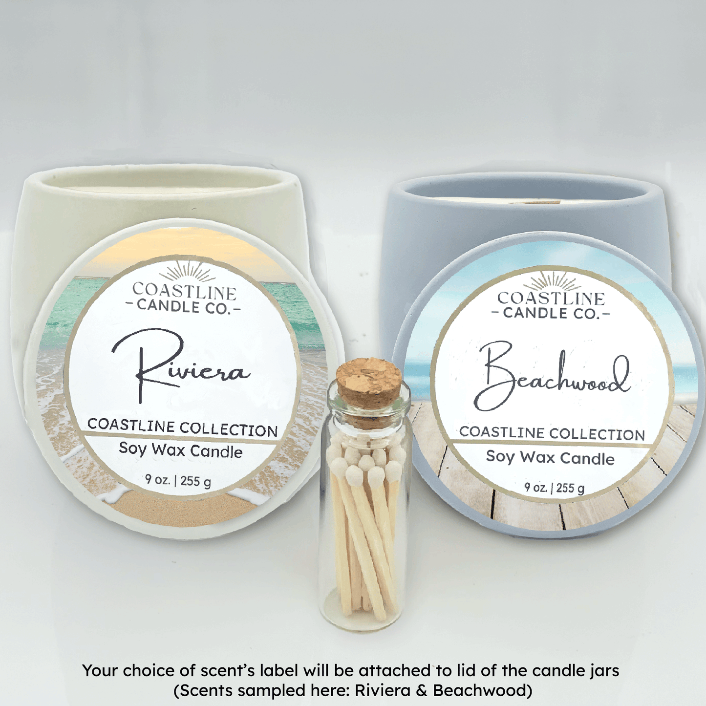 White & Blue 9 oz. Concrete 2 Jar Gift Set - your choice of scent with match stick bottle