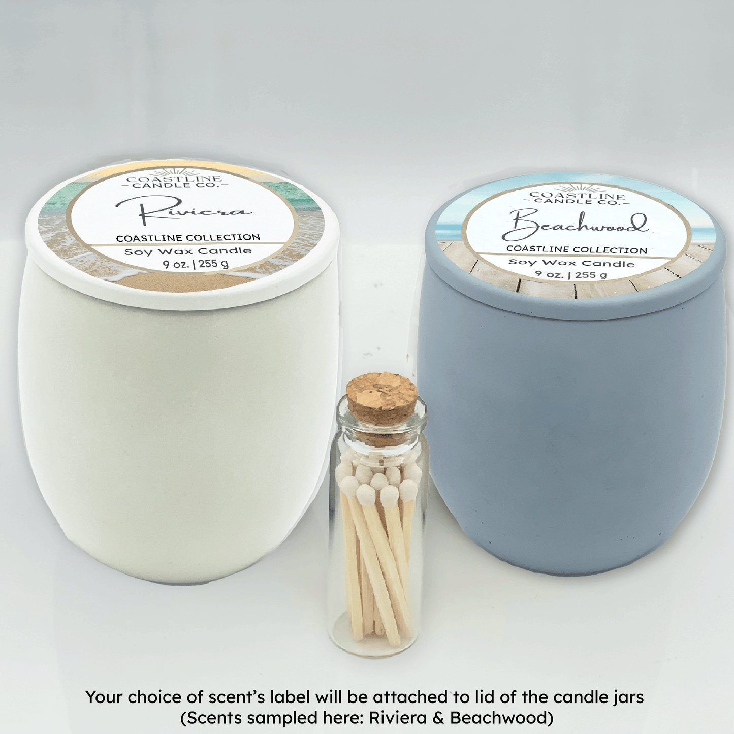 White & Blue 9 oz. Concrete 2 Jar Gift Set - your choice of scent with match stick bottle