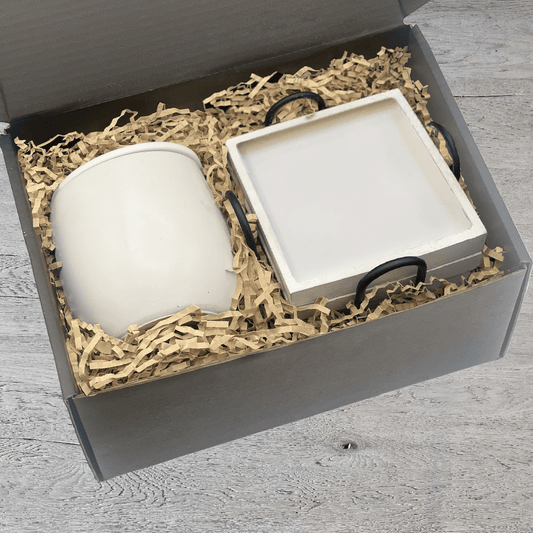 White Concrete Candle & Coasters with Holder Gift Set - your choice of scent