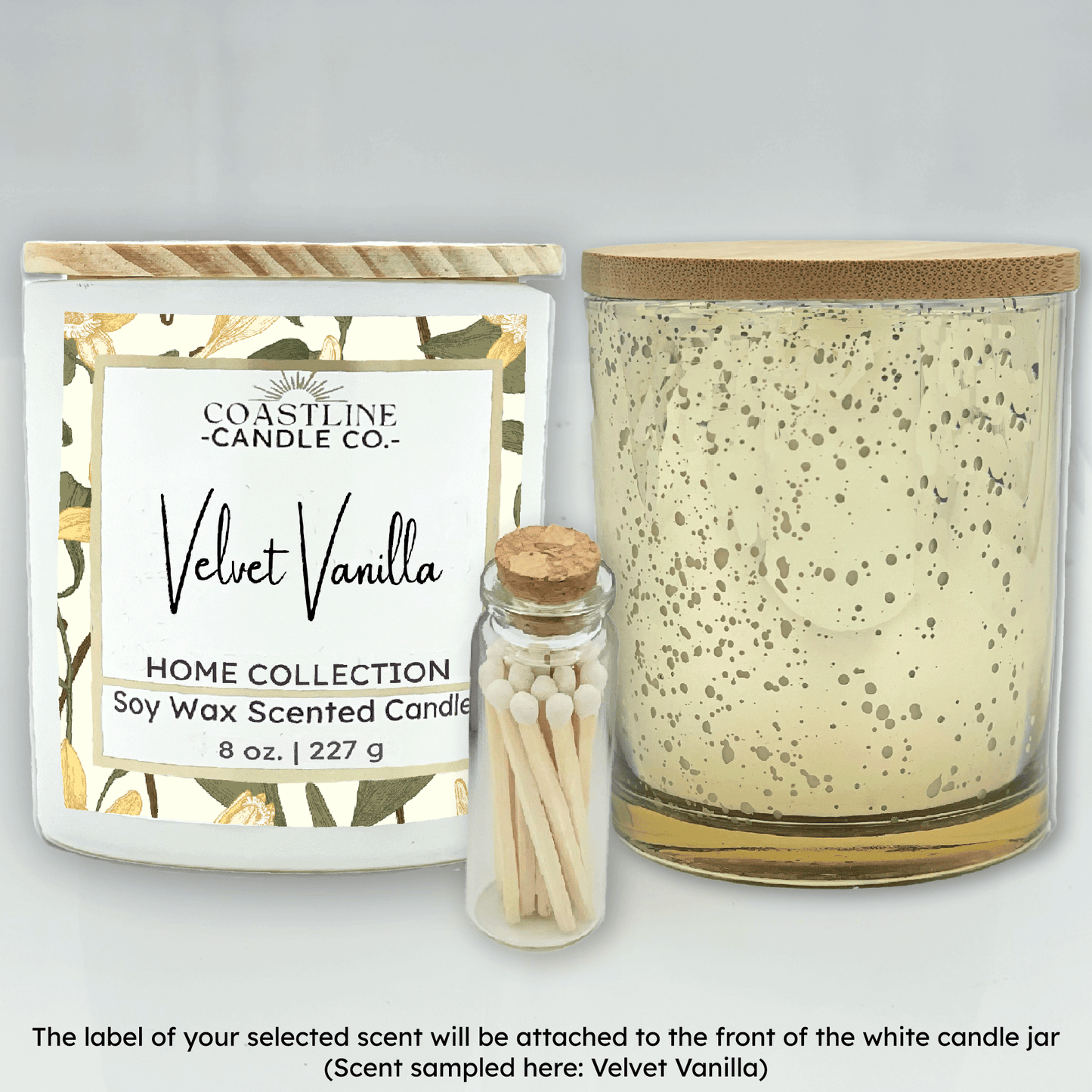 White & Gold 8 oz. Two Jar Gift Set - your choice of scent with match stick bottle