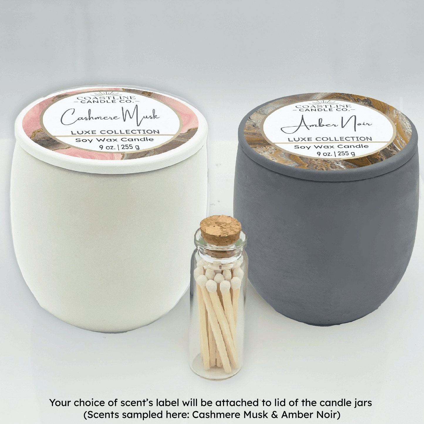 White & Gray 9 oz. Concrete 2 Jar Gift Set - your choice of scent with match stick bottle