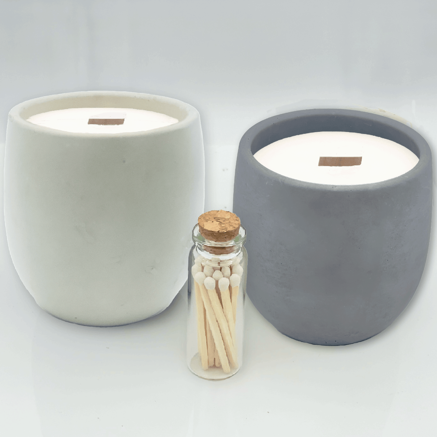 White & Gray 9 oz. Concrete 2 Jar Gift Set - your choice of scent with match stick bottle