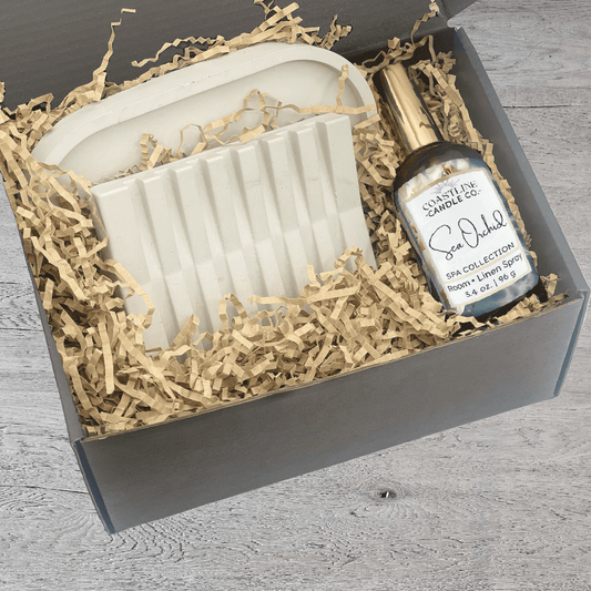 White Concrete Soap Dish, Tray & Room Spray Gift Set - your choice of scent