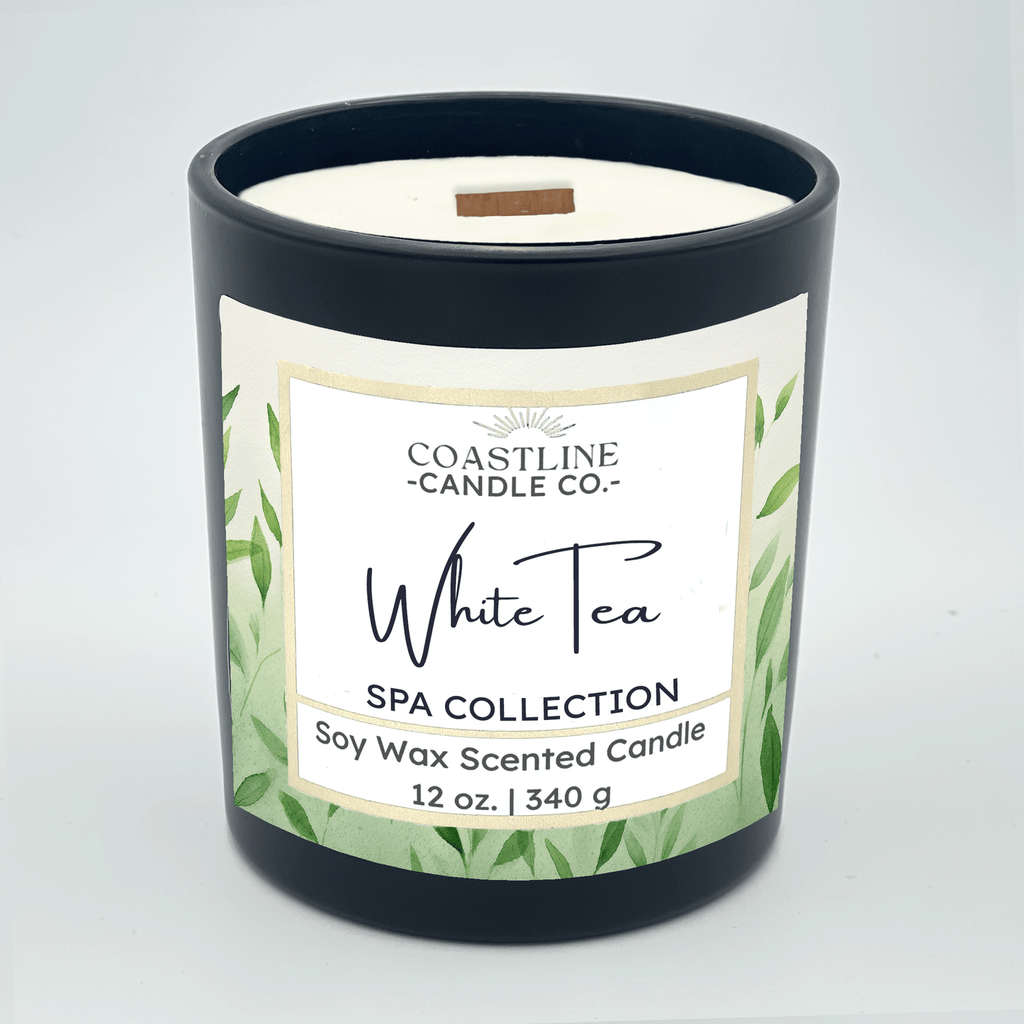 White Tea Soy Wax Candle - Spa Collection in 12 oz. Black Jar