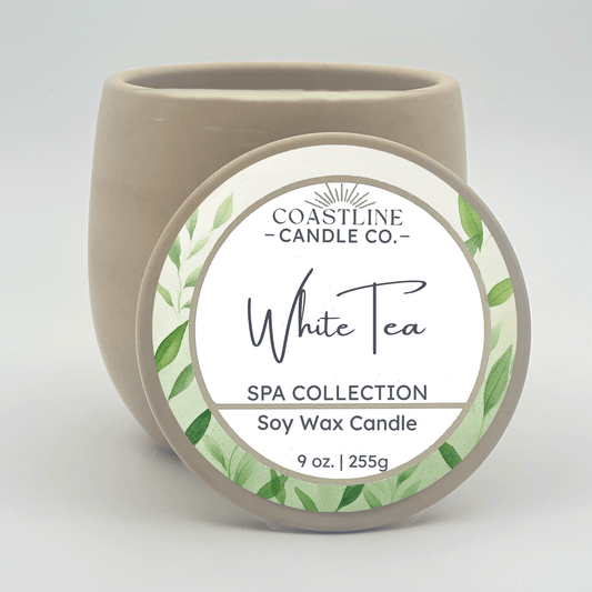 White Tea Soy Wax Candle - Spa Collection in 9 oz. Beige Concrete Jar