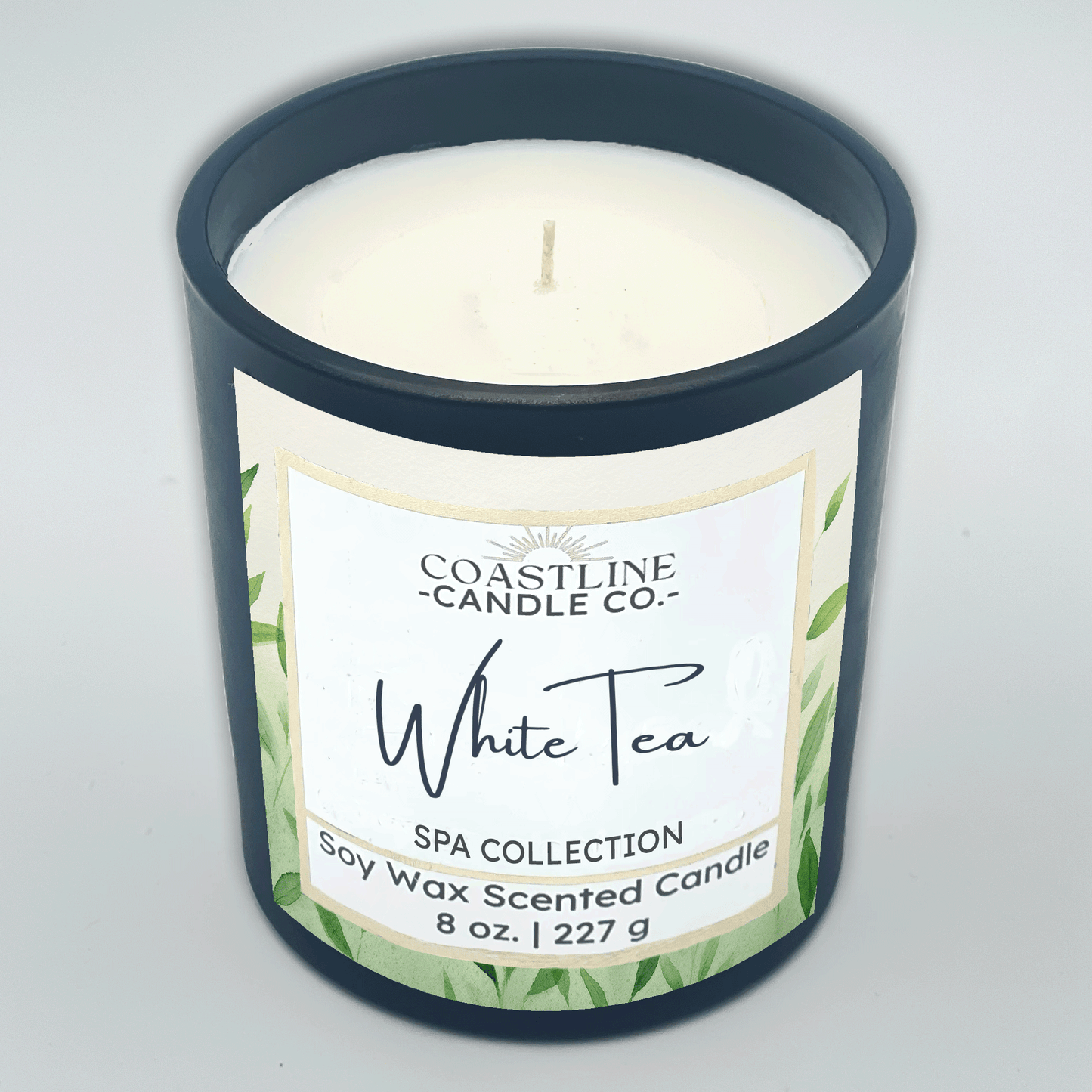 White Tea Soy Wax Candle - Spa Collection in 8 oz. Black Jar