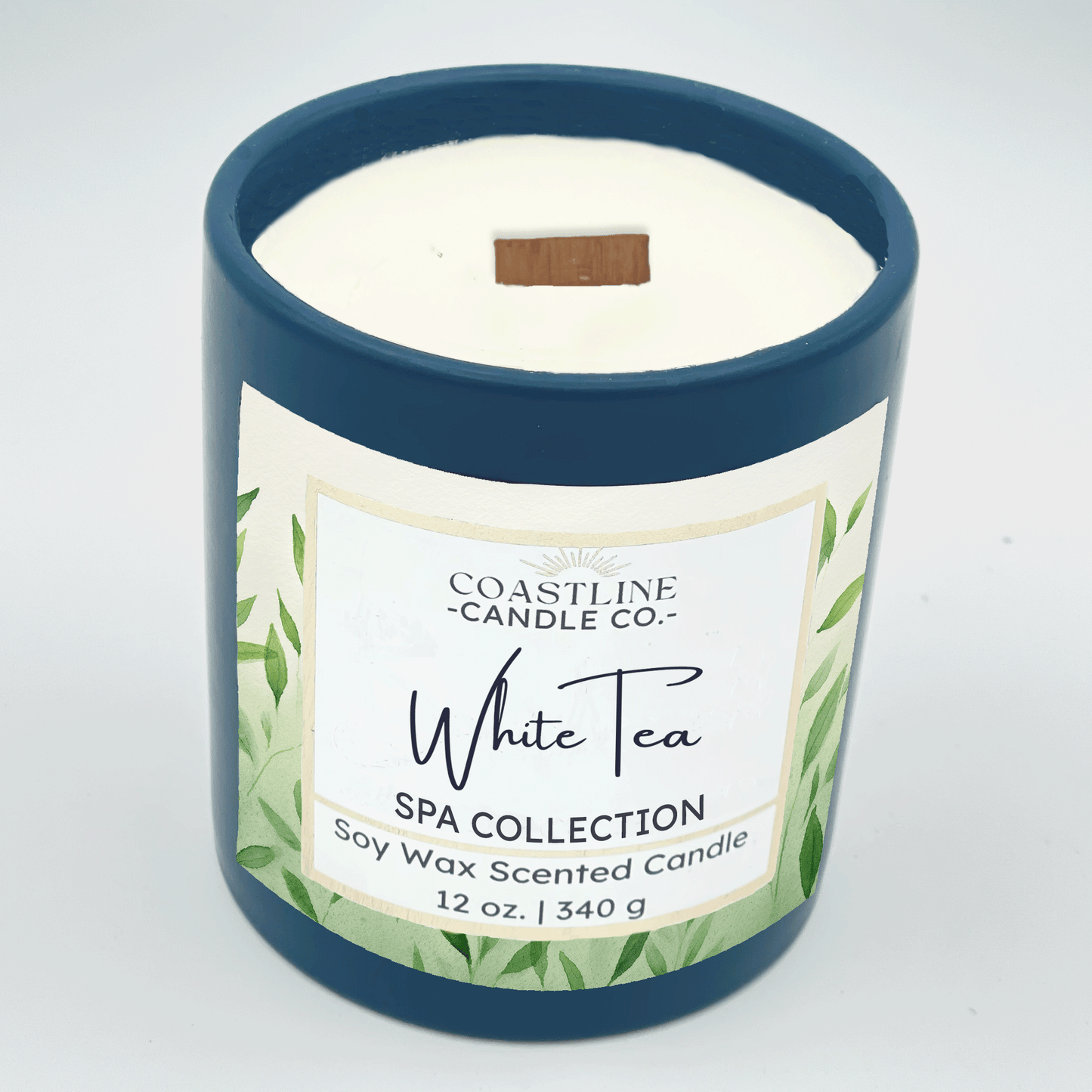 White Tea Soy Wax Candle - Spa Collection in 12 oz. Denim Blue Jar