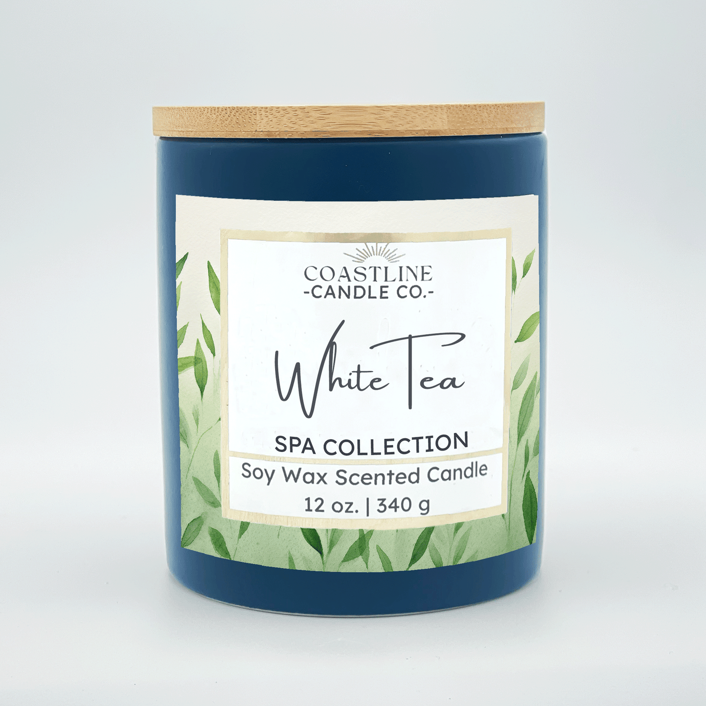 White Tea Soy Wax Candle - Spa Collection in 12 oz. Denim Blue Jar