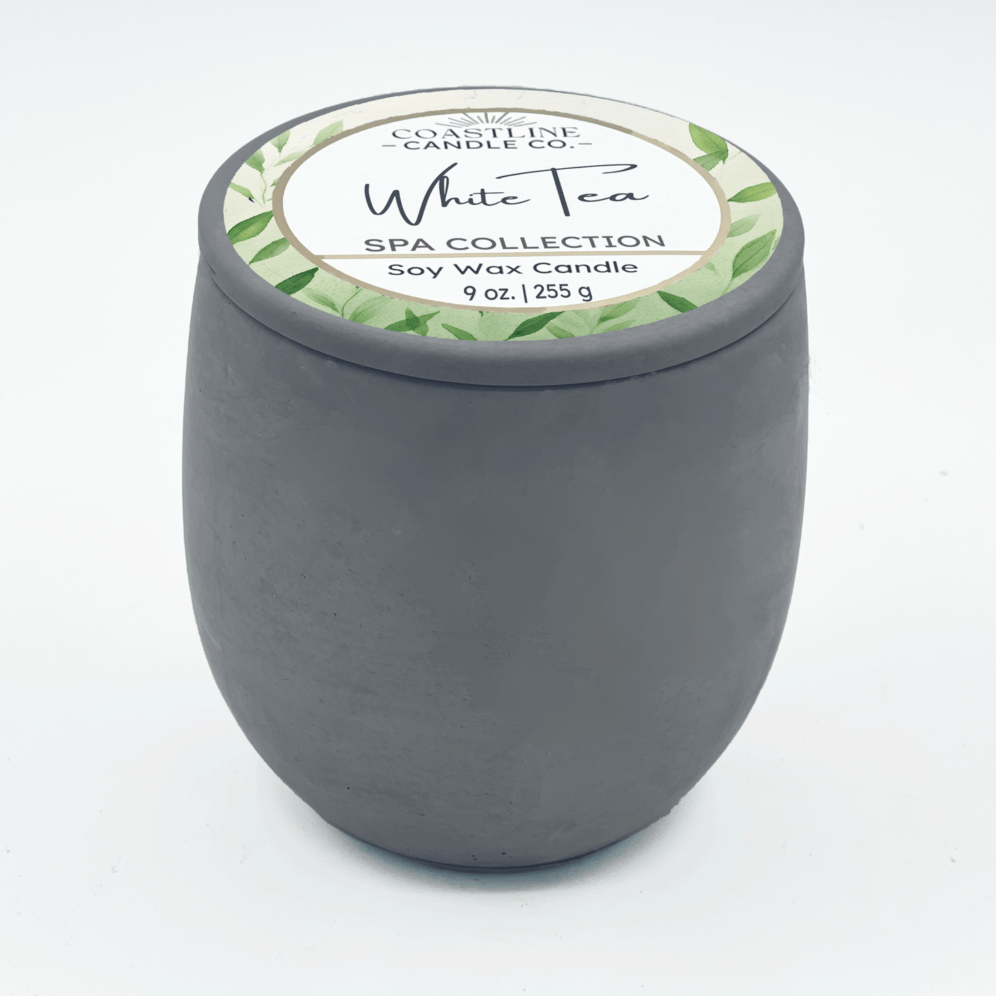 White Tea Soy Wax Candle - Spa Collection in 9 oz. Gray Concrete Jar