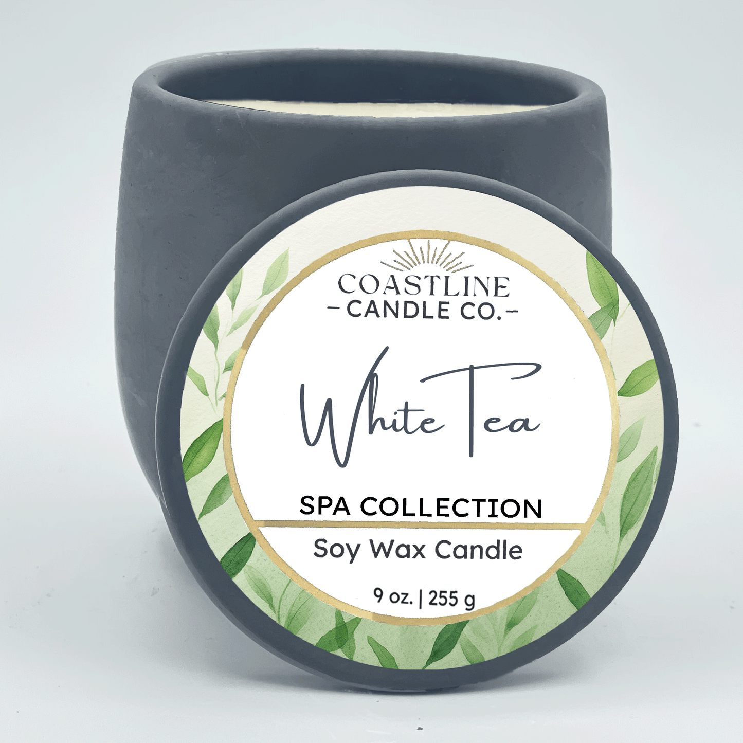 White Tea Soy Wax Candle - Spa Collection in 9 oz. Gray Concrete Jar