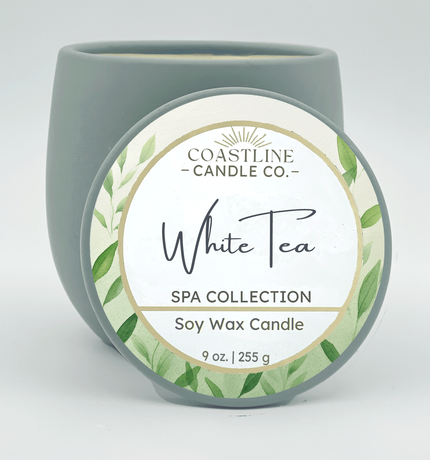 White Tea Soy Wax Candle - Spa Collection in 9 oz. Green Concrete Jar