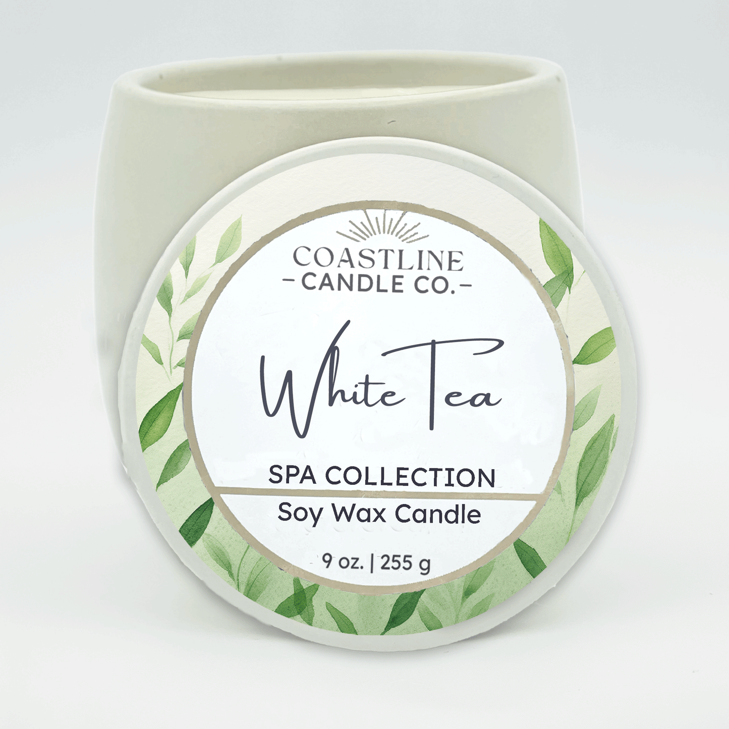 White Tea Soy Wax Candle - Spa Collection in 9 oz. White Concrete Jar