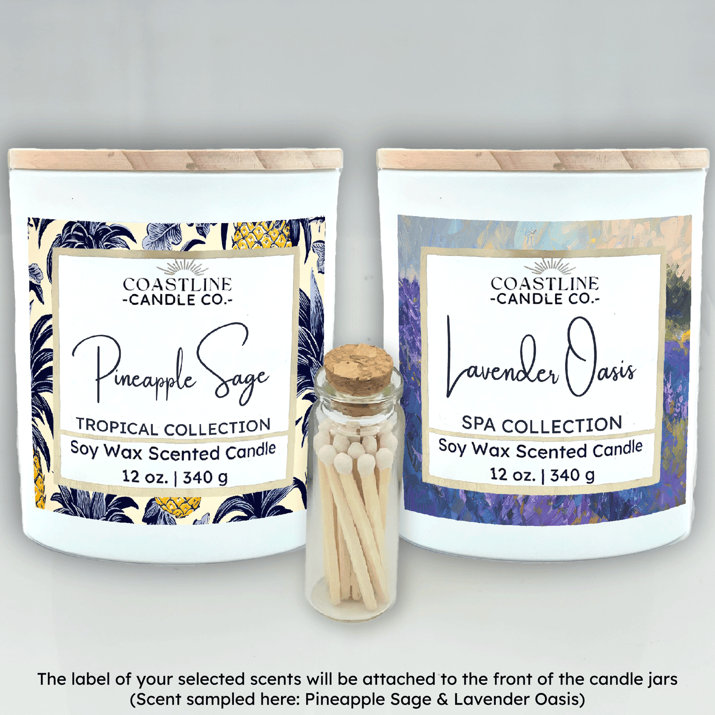 White 12 oz. Two Jar Gift Set - your choice of scent with match stick bottle