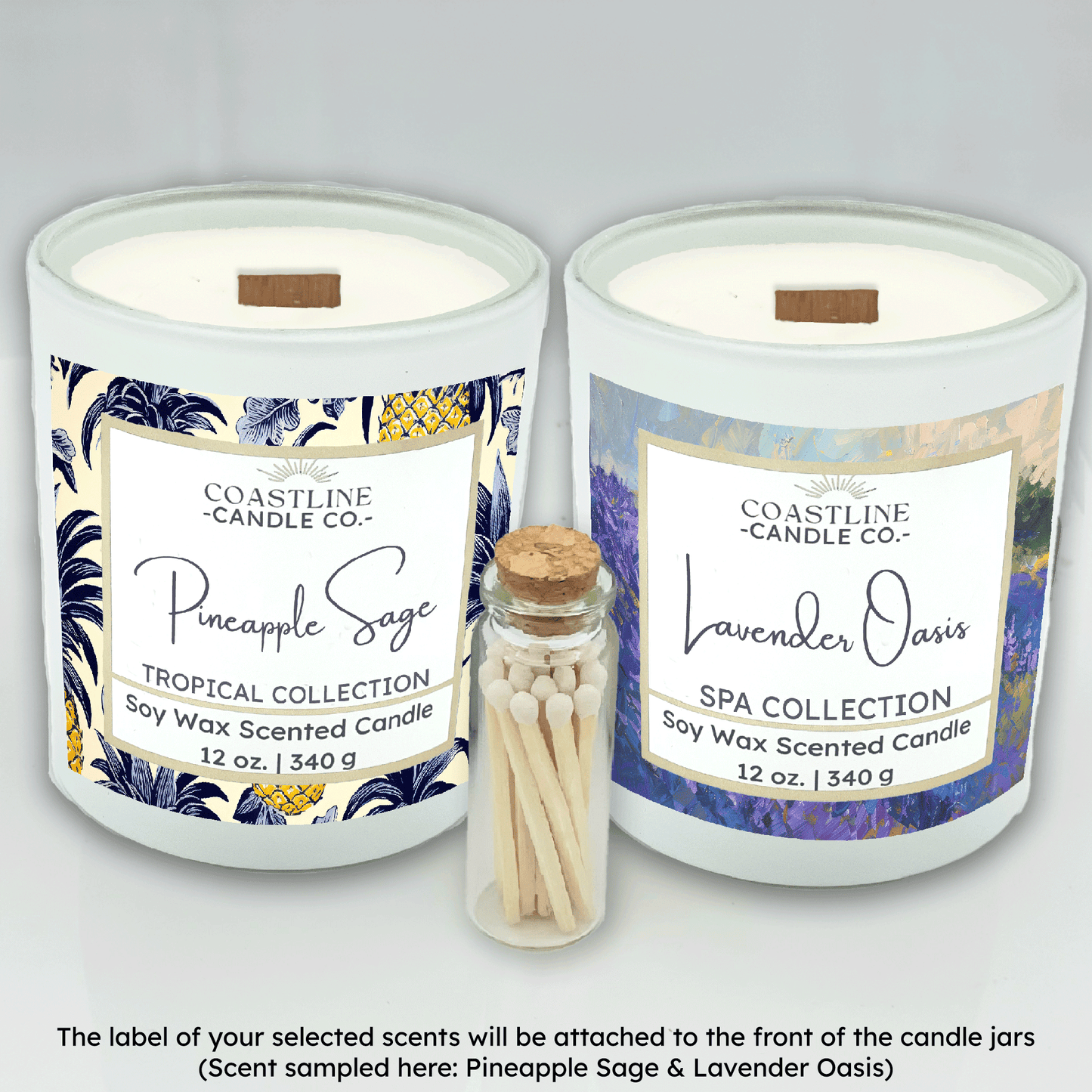 White 12 oz. Two Jar Gift Set - your choice of scent with match stick bottle