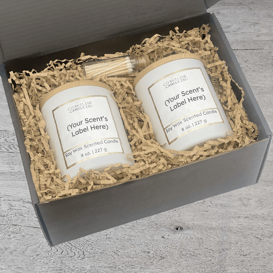 White 8 oz. Two Jar Gift Set - your choice of scent with match stick bottle