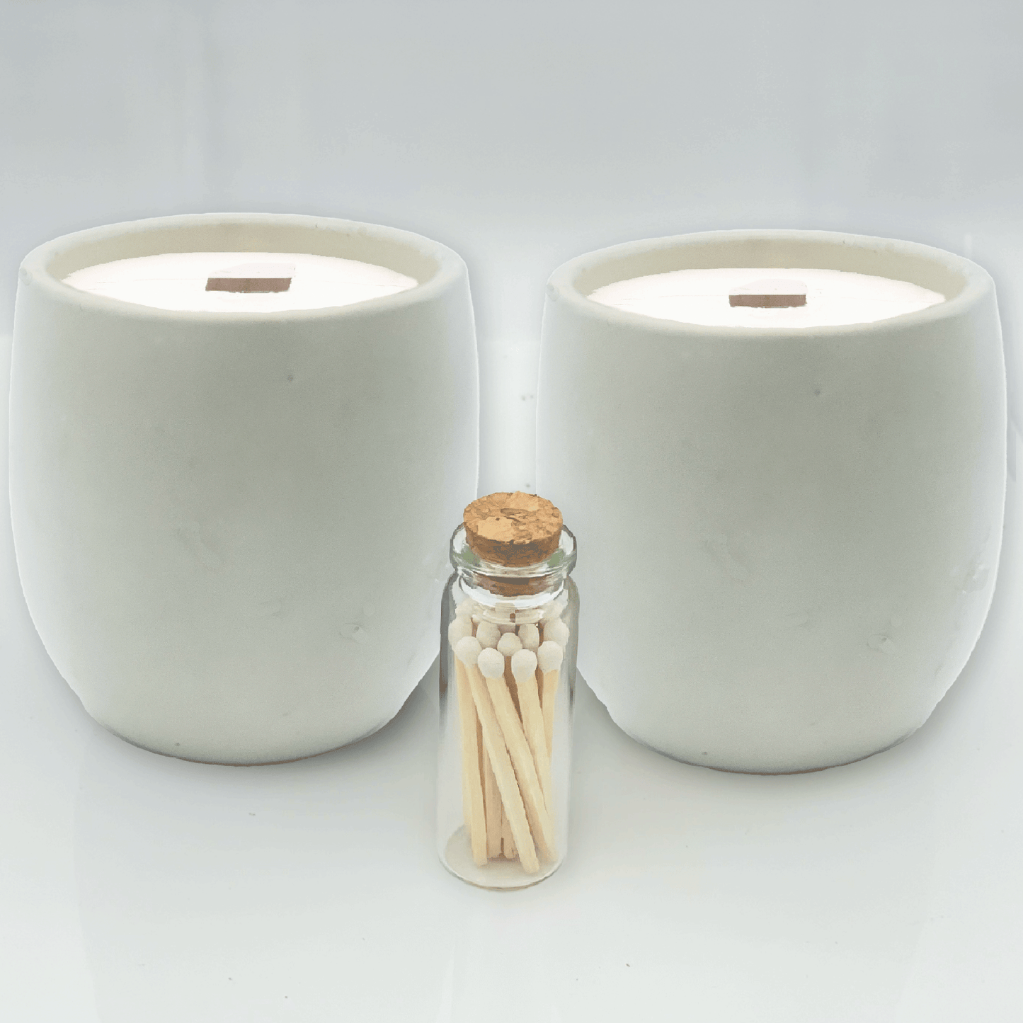 White 9 oz. Concrete 2 Jar Gift Set - your choice of scent with match stick bottle