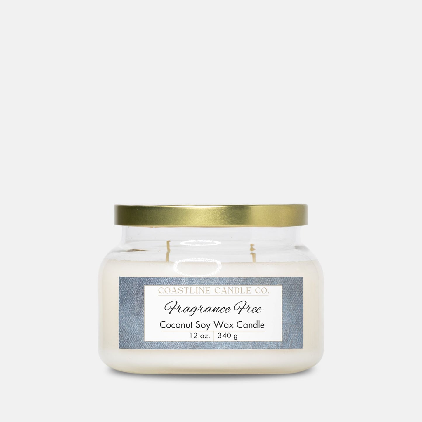 Fragrance Free 12 oz. Coconut Soy Wax Candle, Clear Apothecary Jar with Gold Lid, Double Cotton Wicks