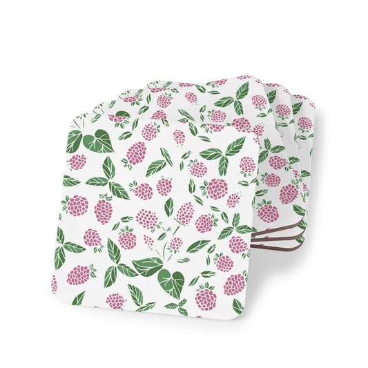 Pink Berry Coasters Hardboard Back - 4 Pack