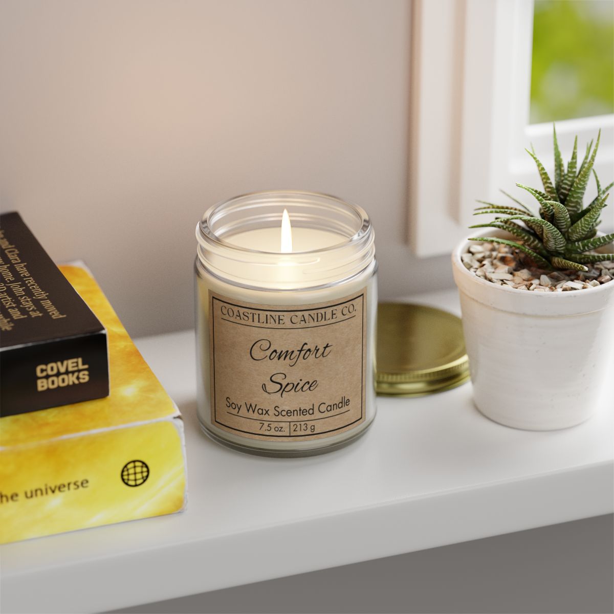 Comfort Spice 7.5 oz. Scented Soy Wax Candle, Clear Jar with Gold Lid - Kraft Label