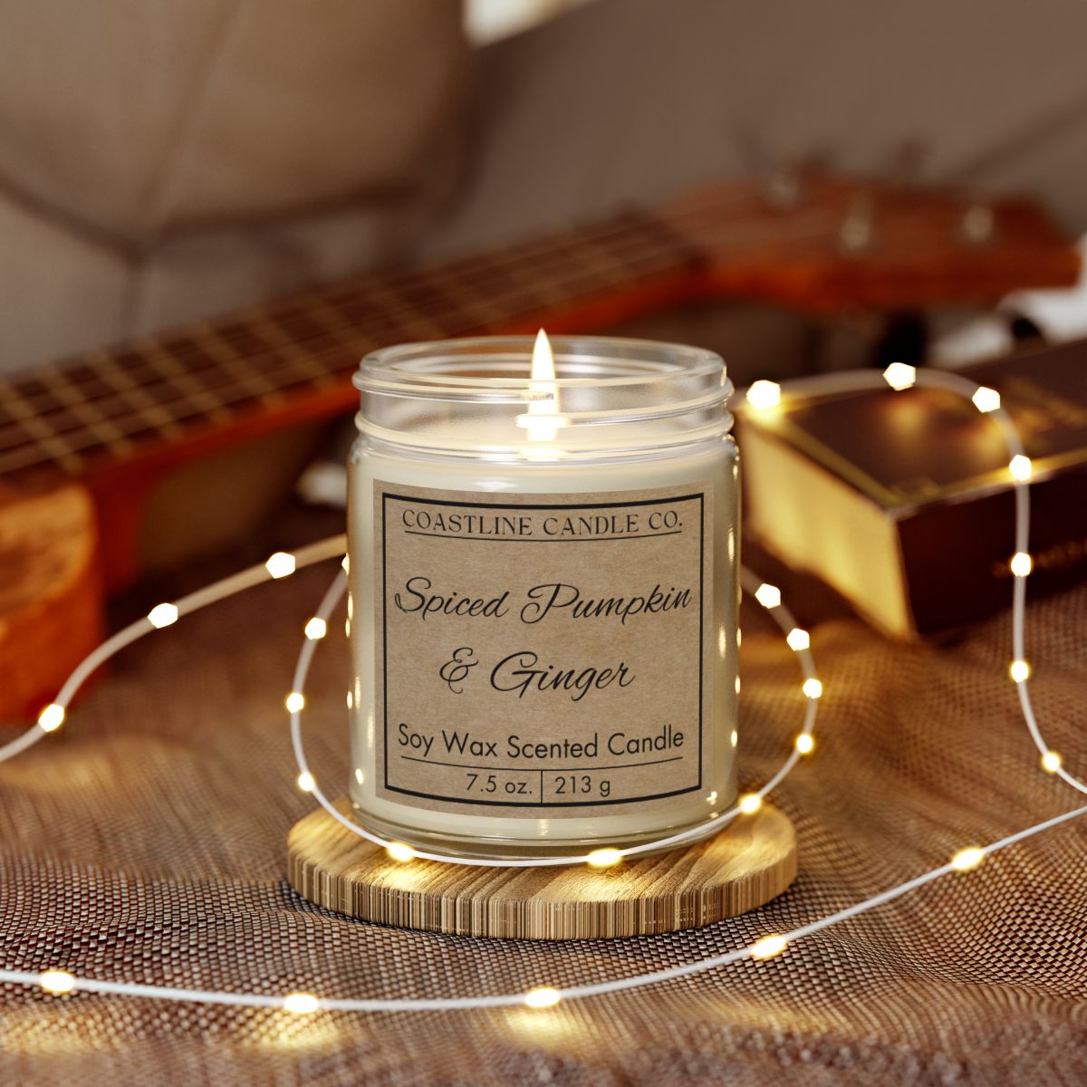 Spiced Pumpkin & Ginger Scented 7.5 oz. Soy Wax Candle, Clear Jar with Gold Lid - Kraft Label