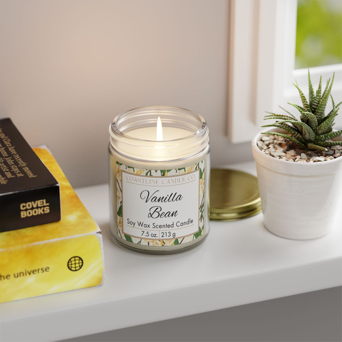Vanilla Bean 7.5 oz. Scented Soy Wax Candle, Clear Jar with Gold Lid
