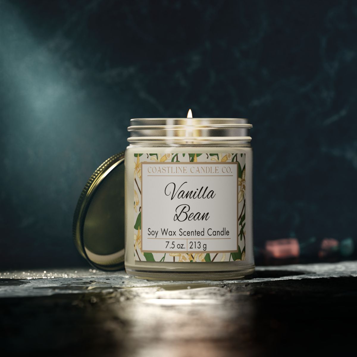 Vanilla Bean 7.5 oz. Scented Soy Wax Candle, Clear Jar with Gold Lid