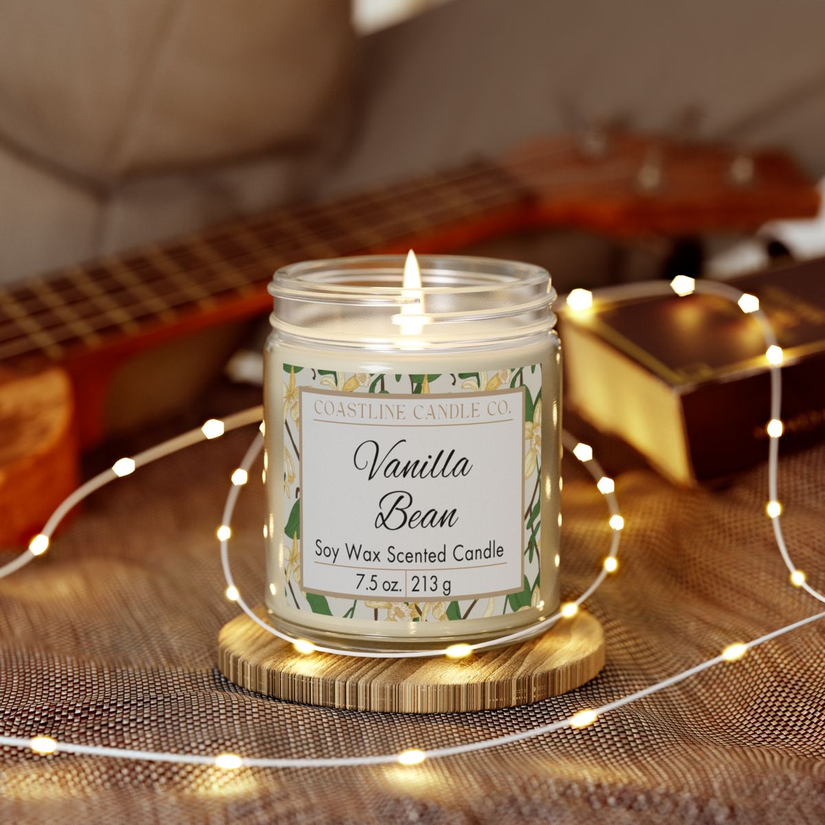 Vanilla Bean 7.5 oz. Scented Soy Wax Candle, Clear Jar with Gold Lid