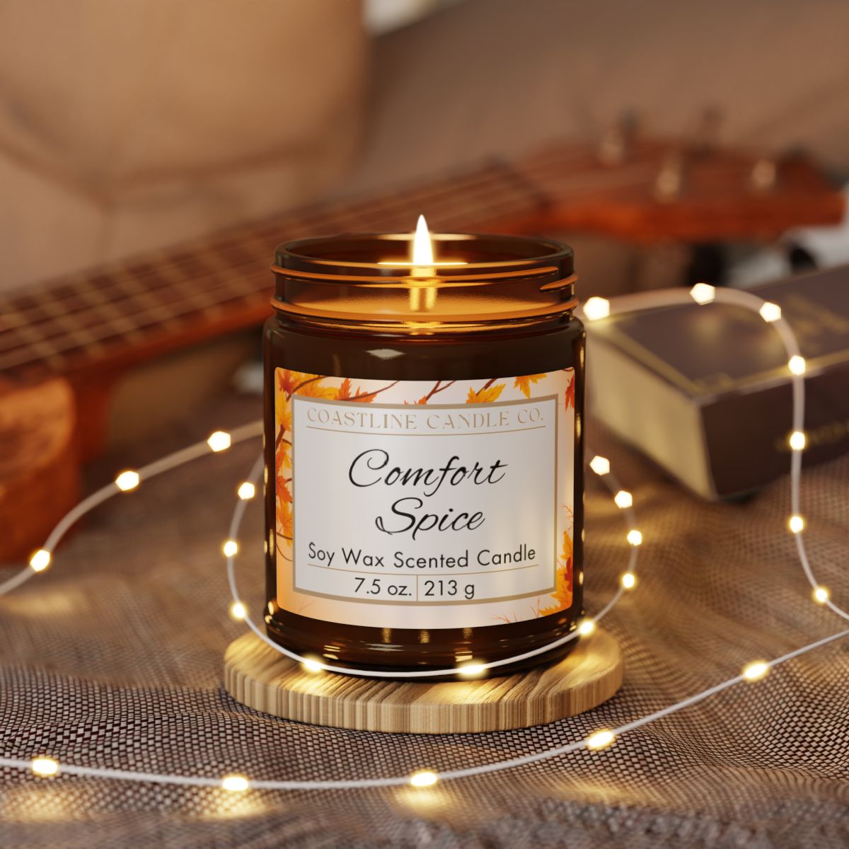 Comfort Spice 7.5 oz. Scented Soy Wax Candle, Amber Jar with Matte Black Lid
