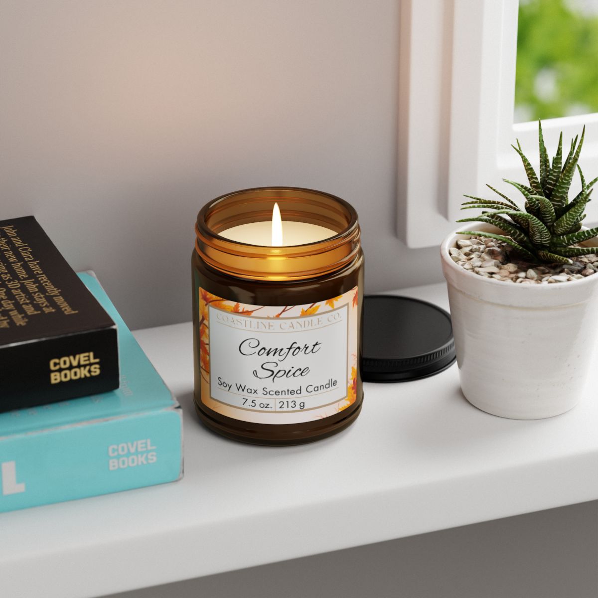 Comfort Spice 7.5 oz. Scented Soy Wax Candle, Amber Jar with Matte Black Lid