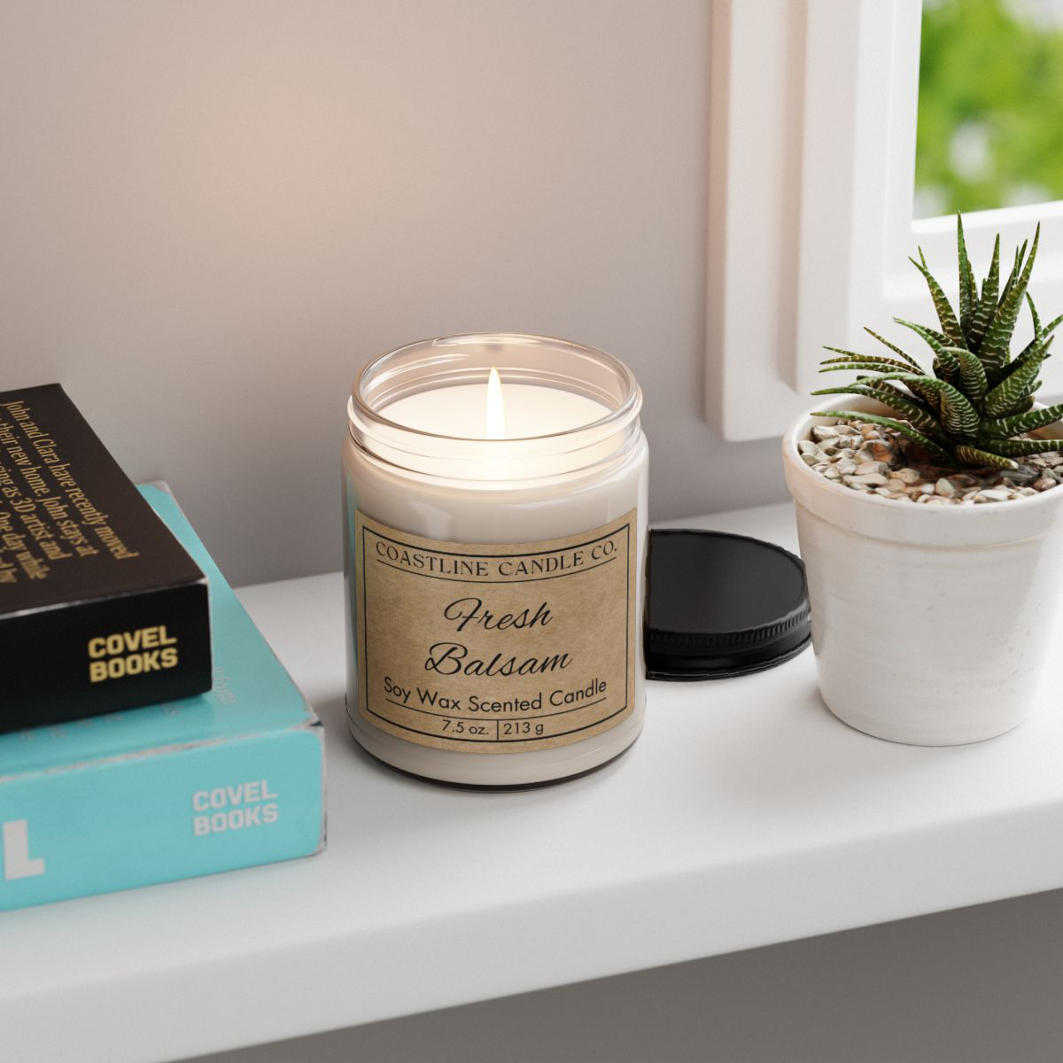 Fresh Balsam 7.5 oz. Scented Soy Wax Candle, Clear Jar with Matte Black Lid - Kraft Label